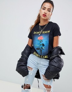 Футболка с фотографическим принтом розы и надписью ASOS DESIGN - Черный