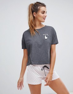 Пижамный комплект с дизайном лама New Look - Серый