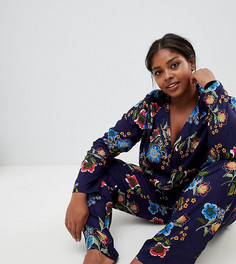 Комплект из 100% вискозного волокна с брюками ASOS DESIGN Curve - Темно-синий