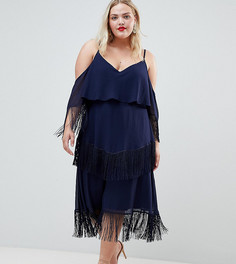 Платье с бахромой ASOS DESIGN Curve - Темно-синий