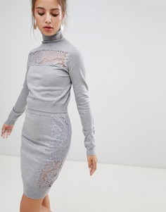 Комбинируемые трикотажные джемпер и юбка с кружевом QED London - Серый