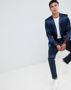 Темно-синий зауженный пиджак с бордовыми вставками ASOS DESIGN - Темно-синий