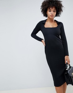 Платье-футляр в рубчик с воротником ASOS DESIGN - Черный