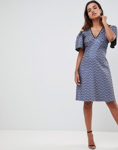 платье с оборками на рукавах и вырезом Closet London - Мульти