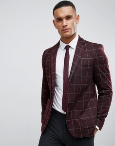 Бордовый блейзер классического кроя в клетку Burton Menswear - Красный