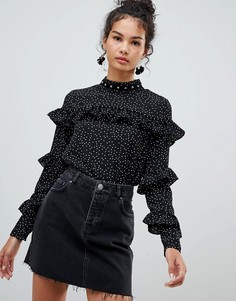 Блузка в горошек с высоким воротом Glamorous - Черный