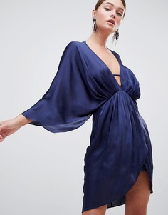 Атласное платье-кимоно мини с глубоким декольте ASOS DESIGN - Темно-синий