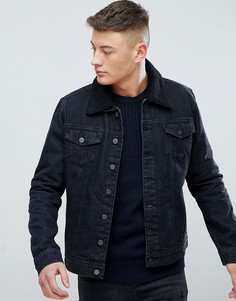 Черная джинсовая куртка с воротником из искусственного меха Hoxton - Черный