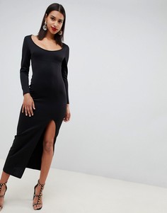 Платье макси с длинными рукавами и овальным вырезом ASOS DESIGN - Черный