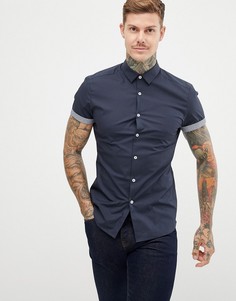 Приталенная рубашка с отворотами и принтом ASOS DESIGN - Темно-синий
