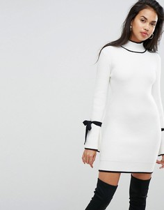 Белое свободное трикотажное платье с контрастными завязками Morgan - Белый