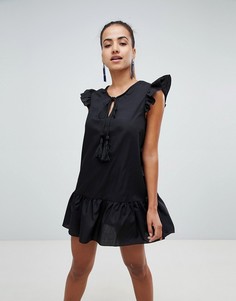 Черное свободное платье с оборками PrettyLittleThing - Черный