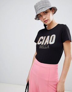 Футболка с отделкой пайетками New Look Ciao Bella - Черный