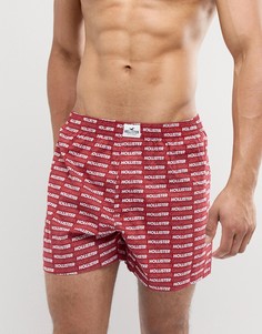 Красные тканые боксеры со сплошным принтом логотипа-надписи Hollister - Красный