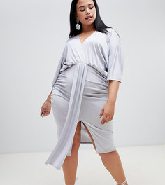 Платье миди с драпировкой и эффектом металлик ASOS DESIGN Curve Exclusive - Серебряный