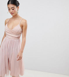 Платье миди для выпускного на бретелях с запахом ASOS DESIGN Petite - Розовый