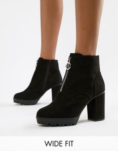 Ботинки для широкой стопы из искусственной замши на каблуке с молнией New Look - Черный