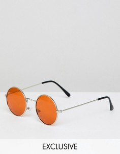 Круглые солнцезащитные очки с оранжевыми стеклами Reclaimed Vintage inspired - Серебряный