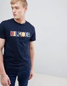 Темно-синяя футболка с принтом логотипа Tommy Hilfiger - Темно-синий