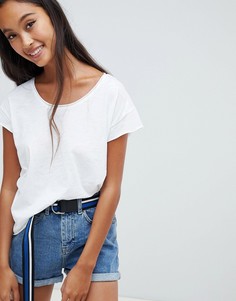 Белая футболка с овальным вырезом Pull&Bear - Белый