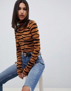 Боди с высоким воротом, длинными рукавами и звериным принтом ASOS DESIGN - Мульти