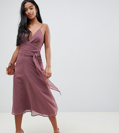 Платье миди с запахом и завязкой на талии ASOS DESIGN Petite - Розовый