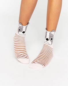 Носки с полосками и 3D‑отделкой в виде бульдога ASOS - Розовый