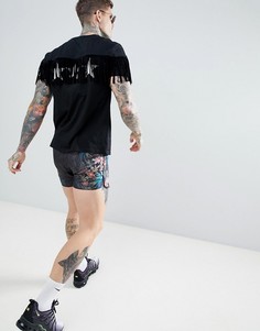 Свободная футболка с бахромой и принтом ASOS DESIGN - Черный