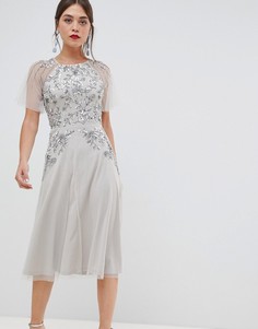 Платье миди с короткими рукавами и отделкой Frock & Frill - Серебряный