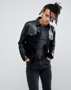 Черная кожаная куртка с замшевыми вставками ASOS DESIGN - Черный