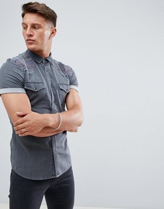 Серая джинсовая рубашка скинни в стиле вестерн ASOS DESIGN - Серый