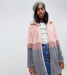 Glamorous Tall longline jacket with contrast stripes in faux fur - Розовый