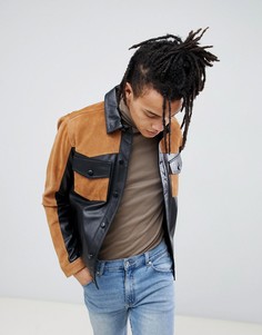 Светло-коричневая куртка в стиле вестерн из кожи и замши ASOS DESIGN - Рыжий