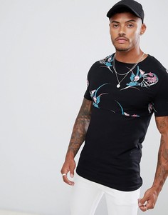Обтягивающая футболка с цветочным принтом на кокетке и рукавах ASOS DESIGN - Черный