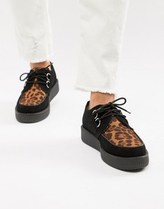 Ботинки из искусственной кожи на платформе с леопардовой вставкой T.U.K - Черный TUK