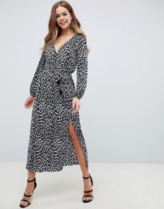 Плиссированное платье макси с запахом и поясом ASOS DESIGN - Мульти