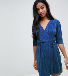 Плиссированное платье мини с пуговицами ASOS DESIGN Petite - Синий