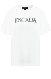 Хлопковая футболка с круглым вырезом и логотипом бренда Escada