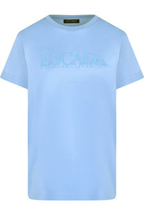 Однотонная хлопковая футболка с логотипом бренда Escada