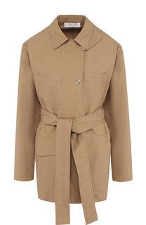 Однотонное пальто из смеси хлопка и вискозы с поясом Victoria Beckham