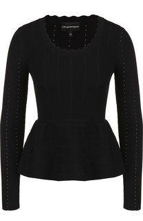 Приталенный пуловер с круглым вырезом и оборкой Emporio Armani