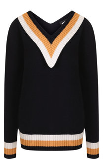 Шерстяной пуловер с V-образным вырезом и контрастной вышивкой Markus Lupfer
