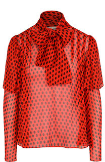 Шелковая блуза в горох с воротником аскот и оборками Diane Von Furstenberg