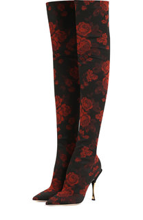 Текстильные ботфорты Cardinale с принтом на шпильке Dolce & Gabbana
