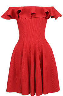 Приталенное мини-платье с оборкой Alexander McQueen