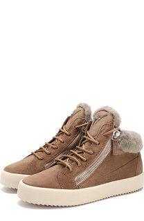 Замшевые кеды с отделкой из овчины Giuseppe Zanotti Design