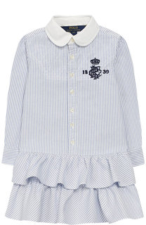 Хлопковое платье-рубашка с оборками Polo Ralph Lauren