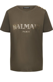 Хлопковая футболка с логотипом бренда Balmain