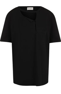 Хлопковая футболка с декоративным разрезом Saint Laurent