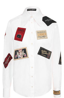 Хлопковая блуза с декоративными нашивками Dolce & Gabbana
